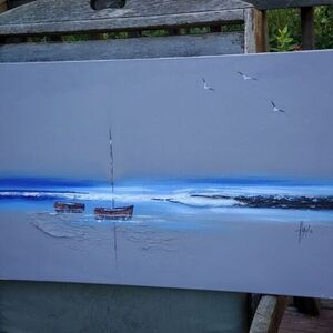 Boats on a‎ reef oil painting signed